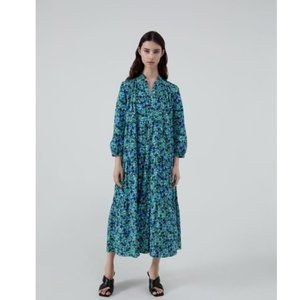 Zara Blue and Green Floral Midi Dress